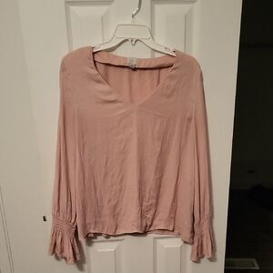 a new day Blush V-Neck Blouse with Flared Sleeves